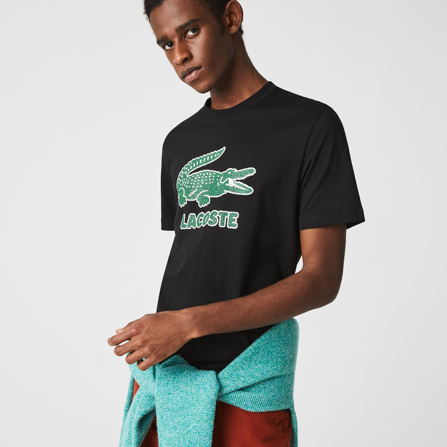 Men&rsquo;s Crew Neck Crackled Logo Print Cotton T-shirt