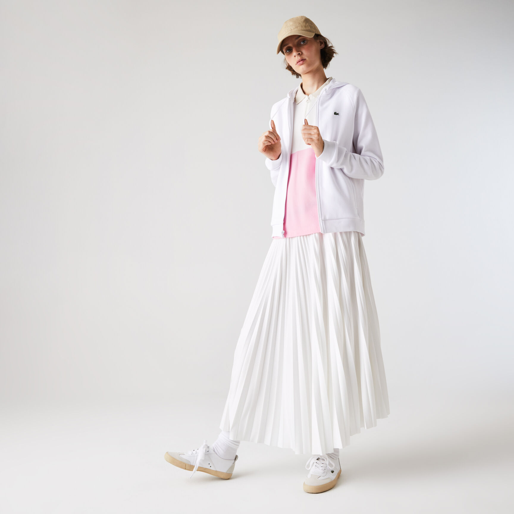 سويت شيرت للتنس من الصوف بسحاب وغطاء رأس مجموعة Lacoste SPORT للنساء