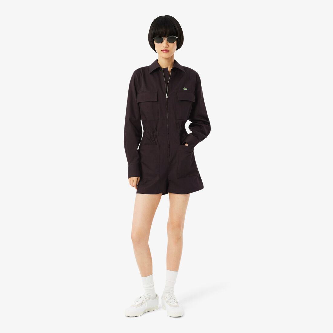 Polo Collar Stretch Gabardine Playsuit