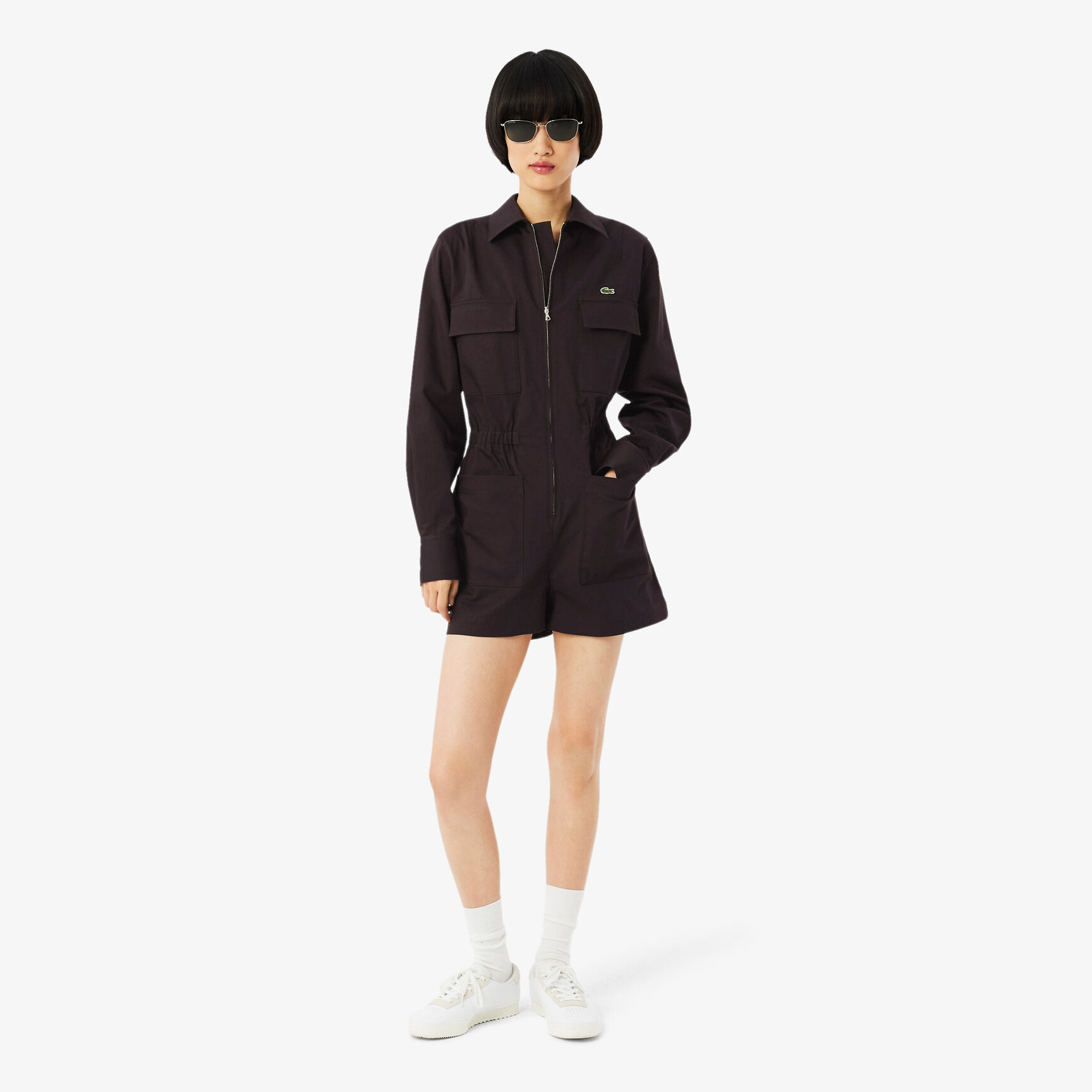 Polo Collar Stretch Gabardine Playsuit