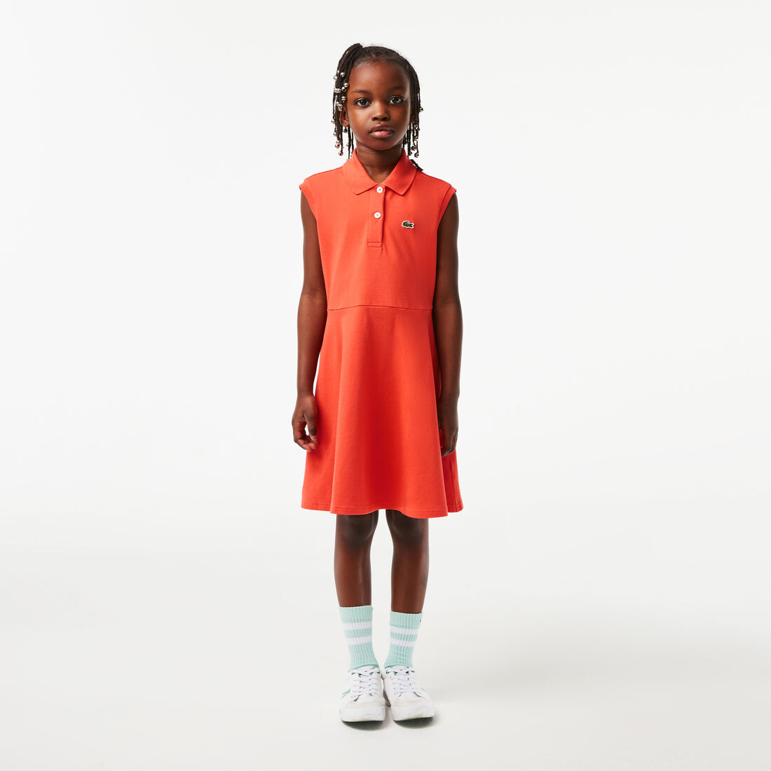 Girls' Lacoste Fit and Flare Stretch Pique Polo Dress