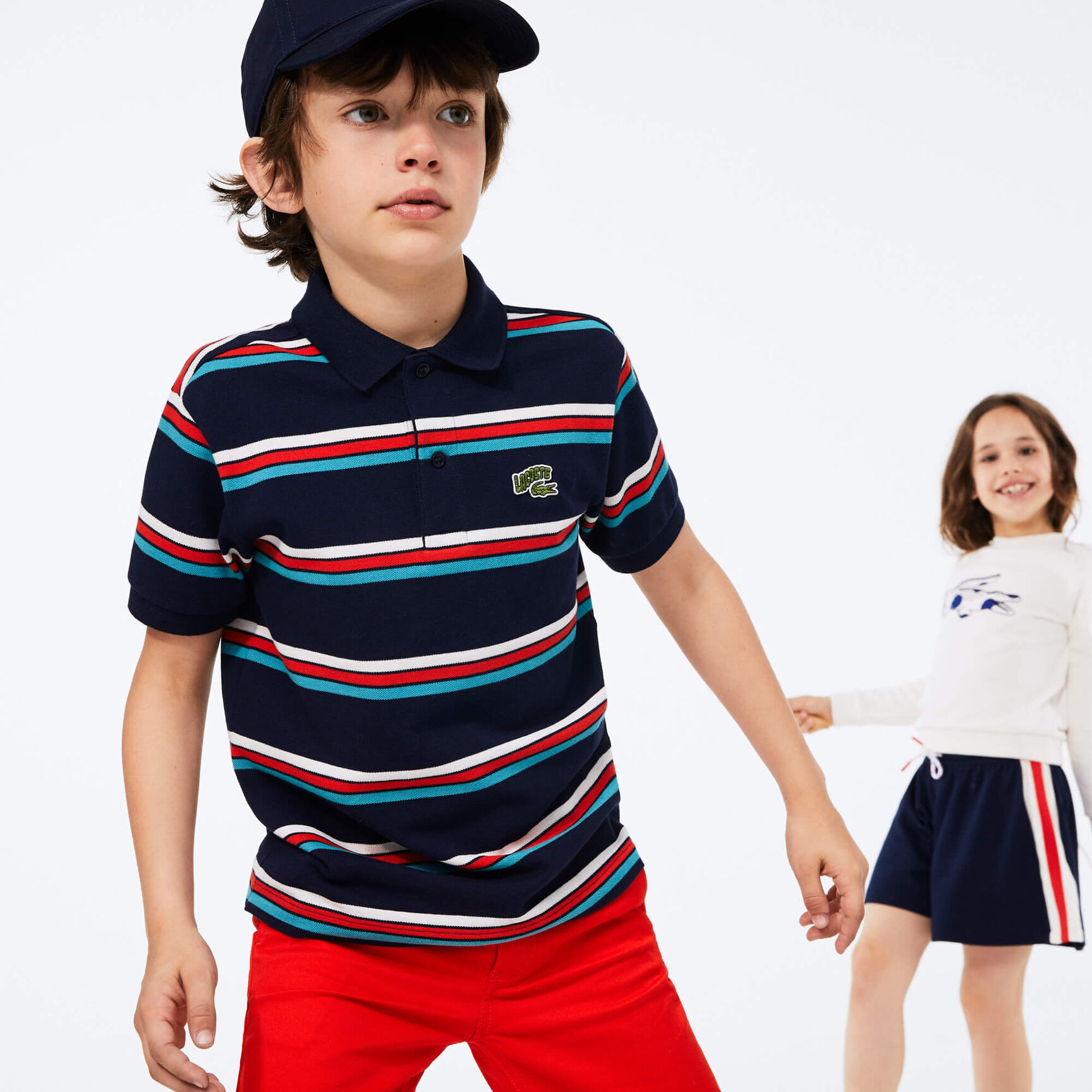 Boys' Lacoste Badge Striped Cotton Piqué Polo Shirt Boys' Lacoste Badge Striped Cotton Piqué Polo Shirt