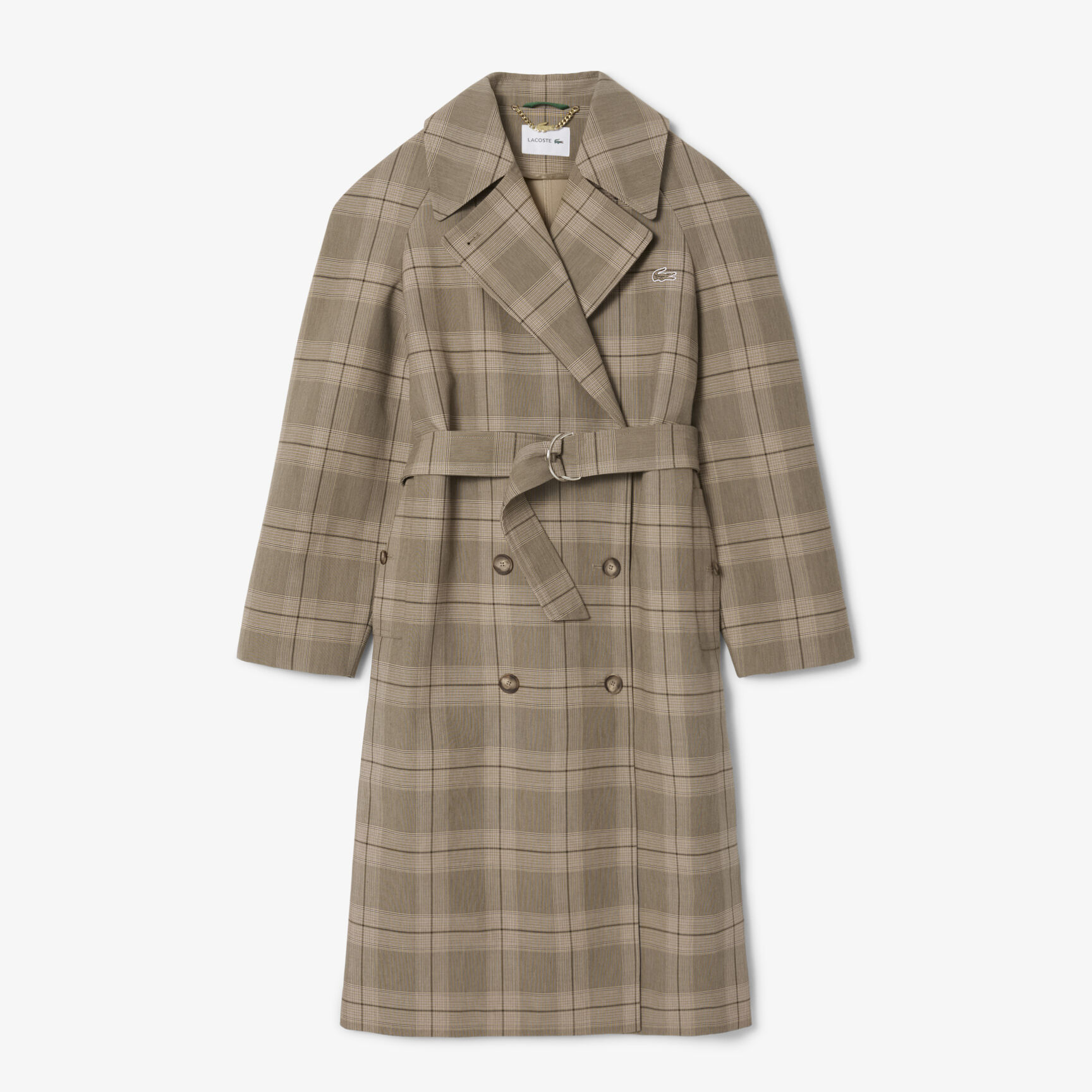 Water-Repellent Plaid Wrap Coat