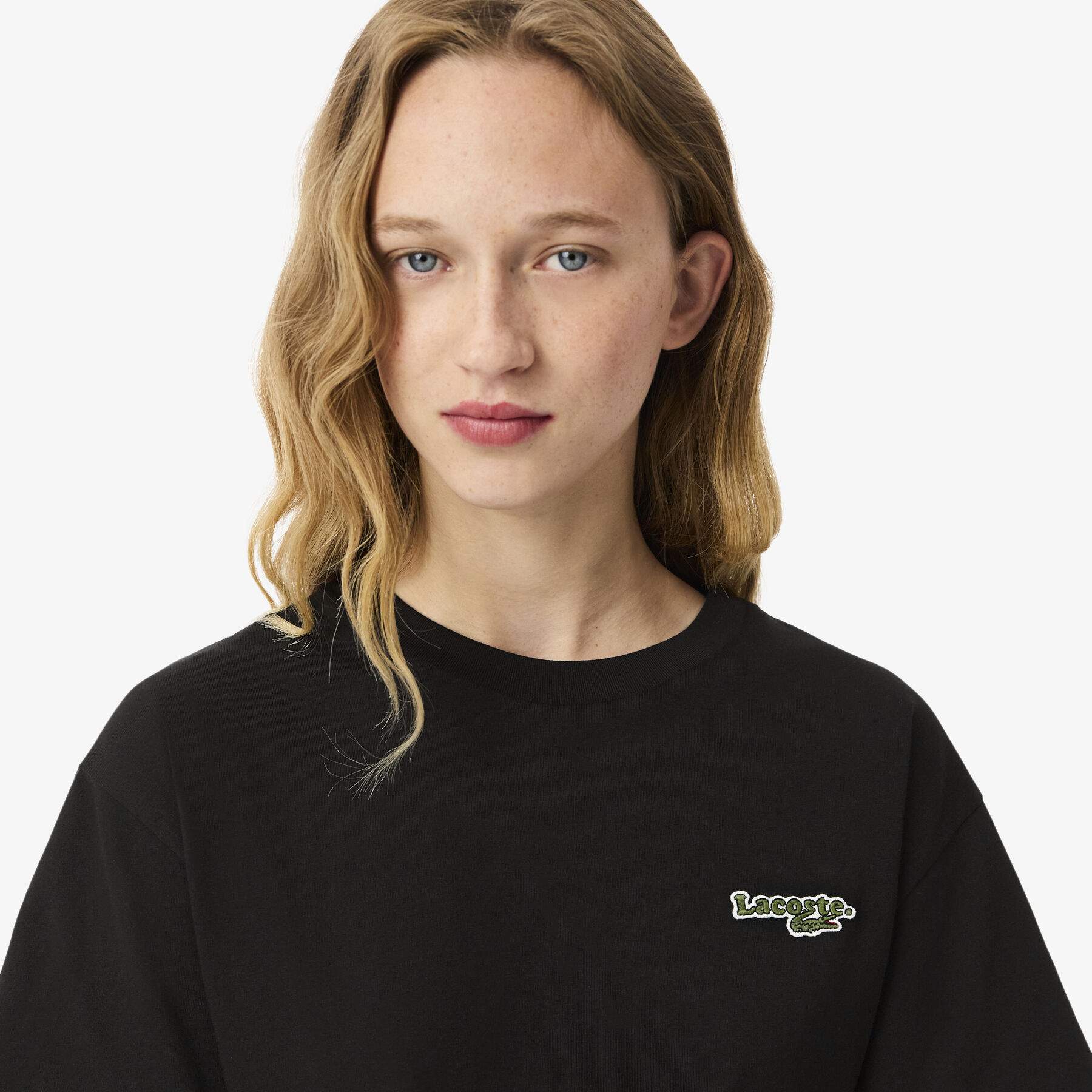 lacoste oversized short cut cotton logo t shirt