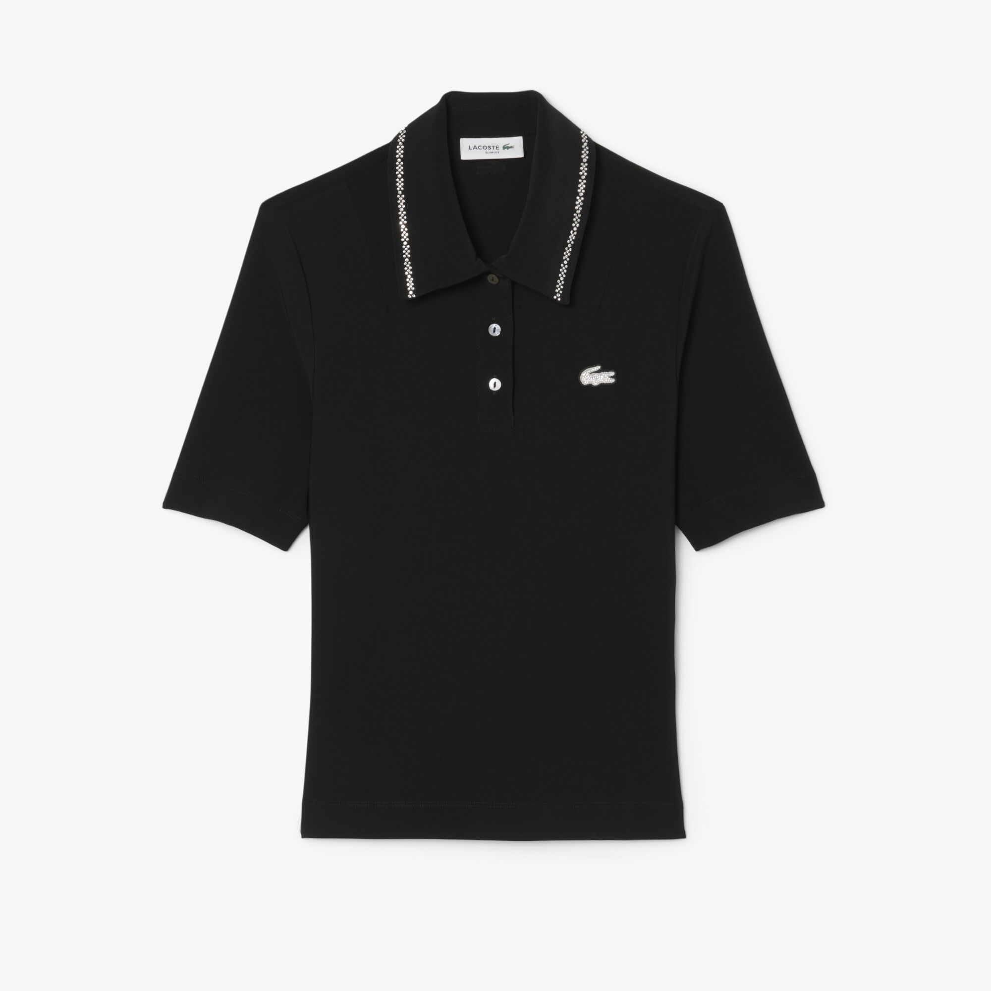 L.12.D Slim Fit Diamante Pop Polo Shirt, Black | LACOSTE EG