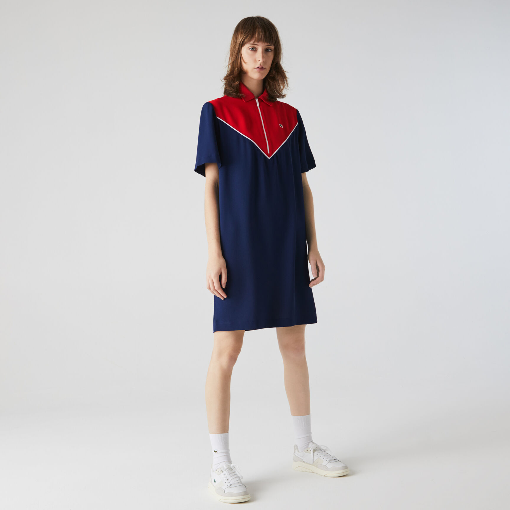 Women&rsquo;s Flowy Zip Collar Colorblock Polo Dress