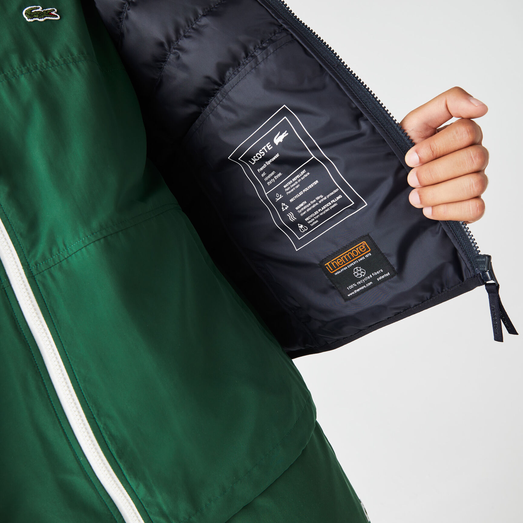 جاكيت لاكوست قصير مبطن بغطاء رأس للرجال جاكيت لاكوست قصير مبطن بغطاء رأس للرجال