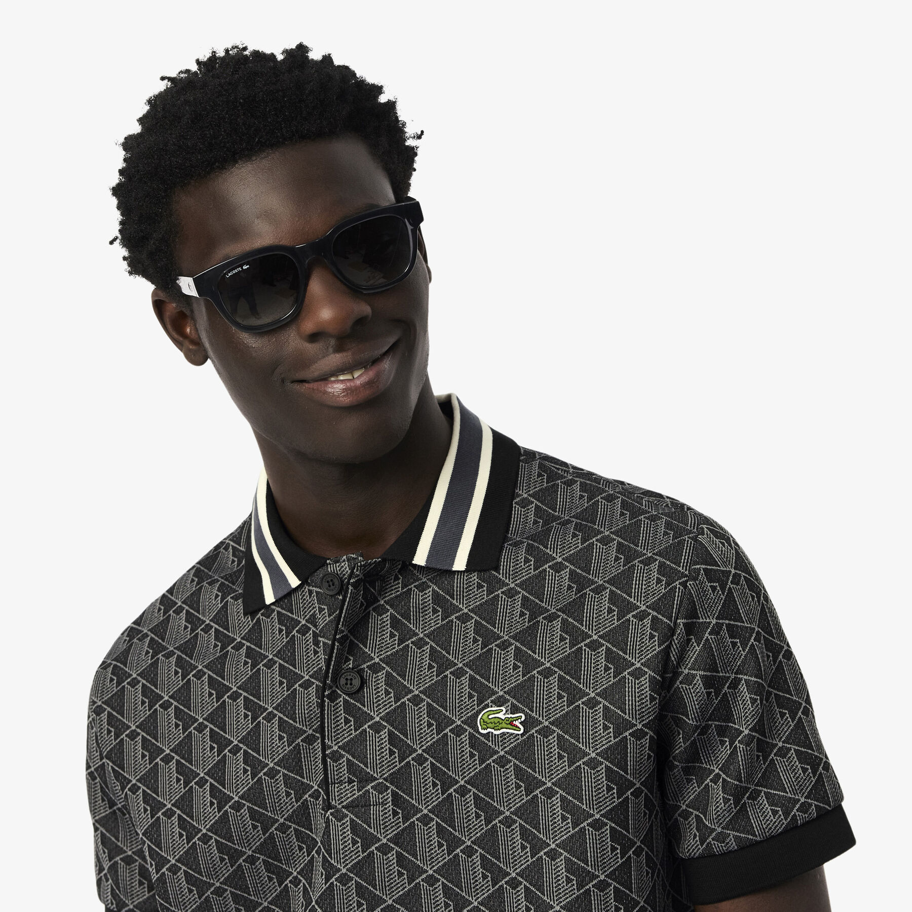 lacoste classic fit monogram jacquard polo shirt