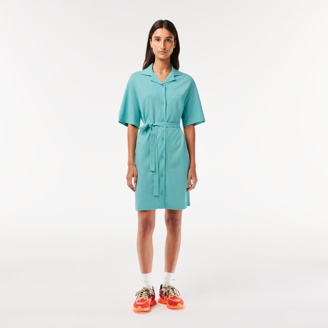 Women’s Lacoste Linen/Cotton Blend Belted Button Dress