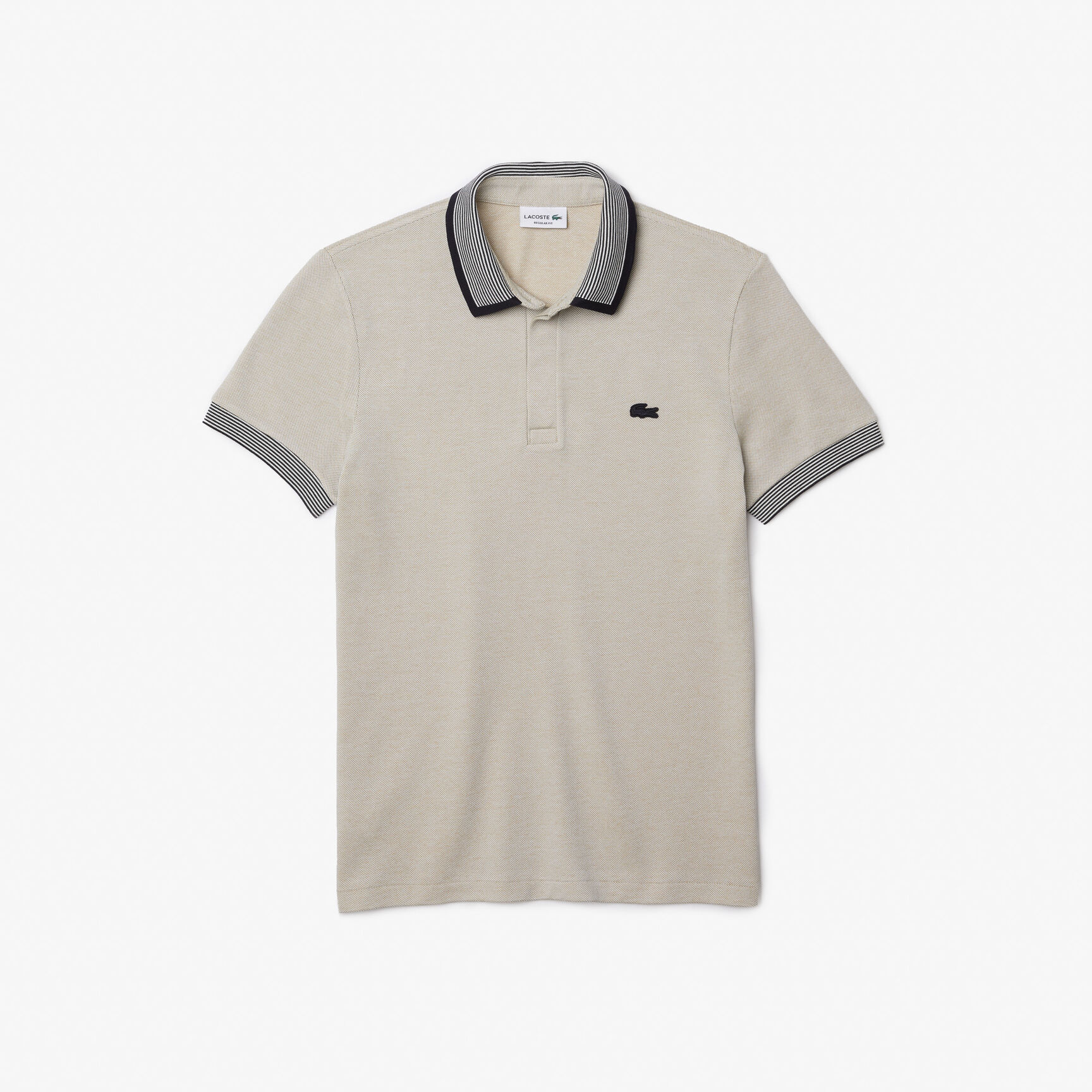 تيشيرت بولو لاكوست قطن بقصة عادية وحواف مخططة للرجال تيشيرت بولو لاكوست قطن بقصة عادية وحواف مخططة للرجال