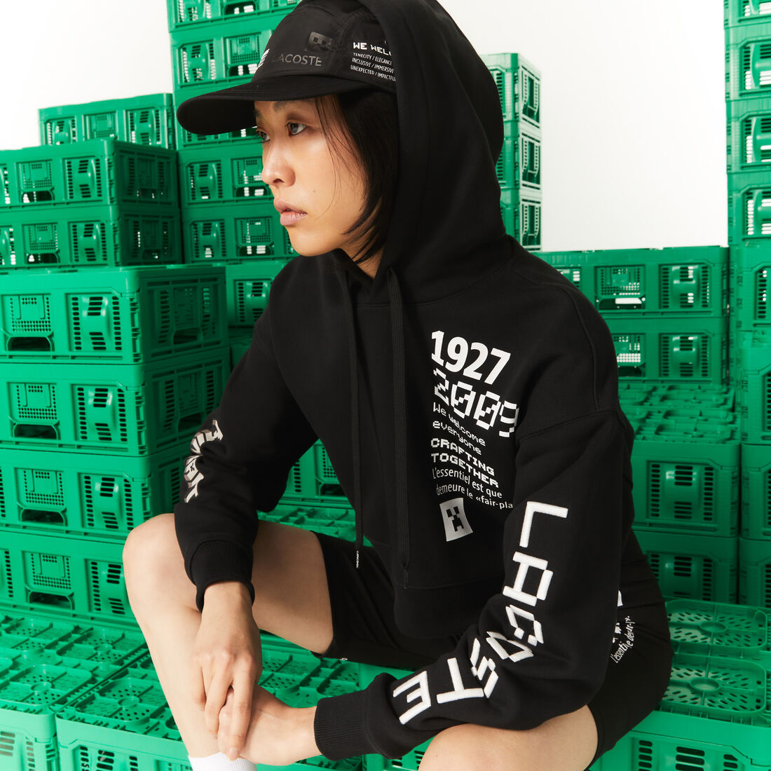 هودي صوف بقصة فضفاضة للنساء مجموعة Lacoste L!VE × Minecraft هودي صوف بقصة فضفاضة للنساء مجموعة Lacoste L!VE × Minecraft