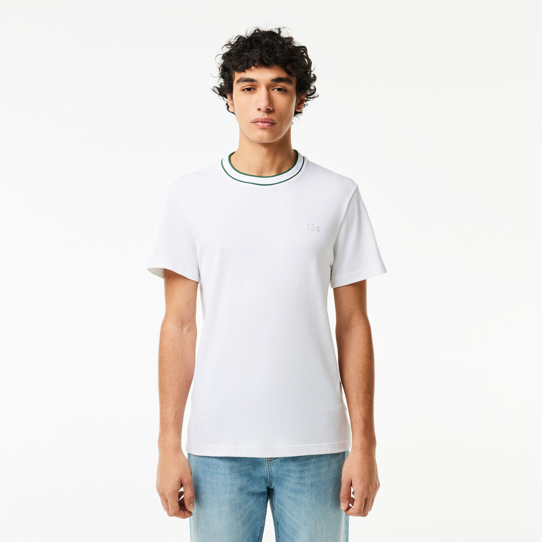 Stretch Pique Stripe Collar T-shirt