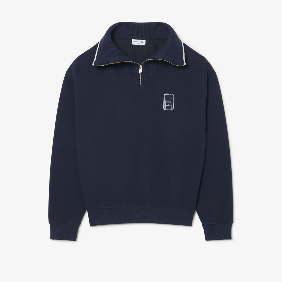Loose Fit High Zipped Neck Badge Accent Sweatshirt Loose Fit High Zipped Neck Badge Accent Sweatshirt
