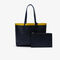 lacoste women s anna reversible contrast band coated canvas tote bag