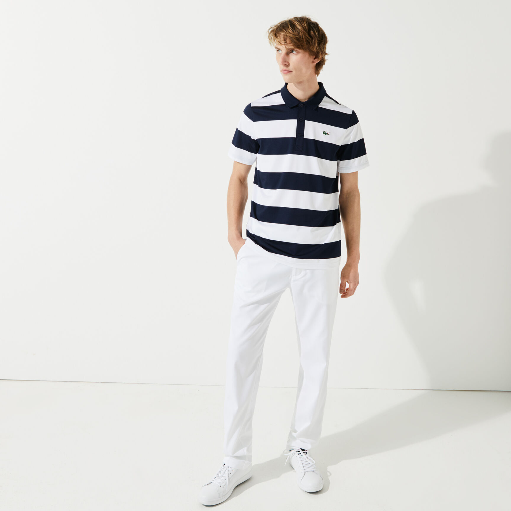 قميص بولو للجولف مرن مسامي مقلم للرجال مجموعة Lacoste SPORT قميص بولو للجولف مرن مسامي مقلم للرجال مجموعة Lacoste SPORT