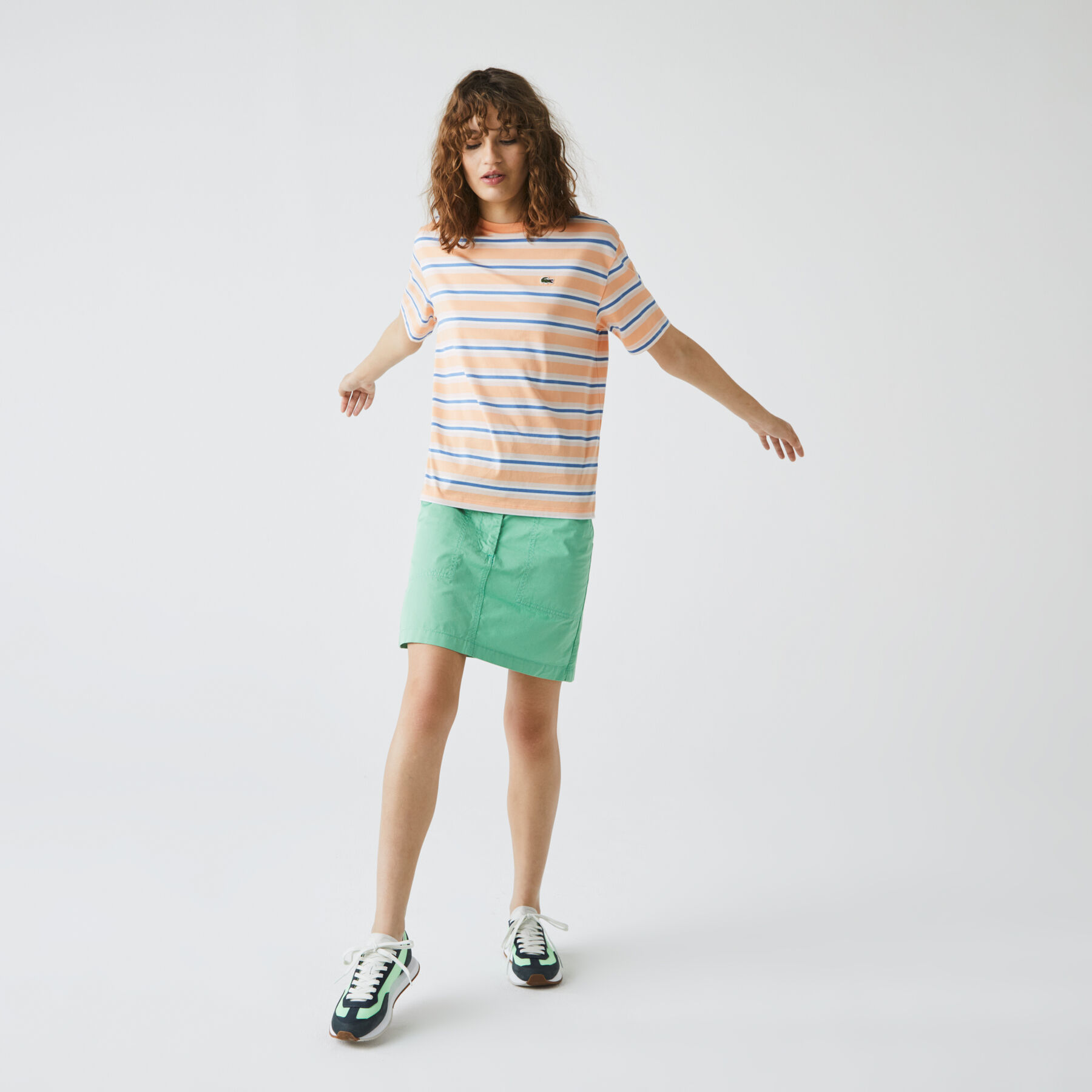 lacoste women s crew neck striped cotton t shirt
