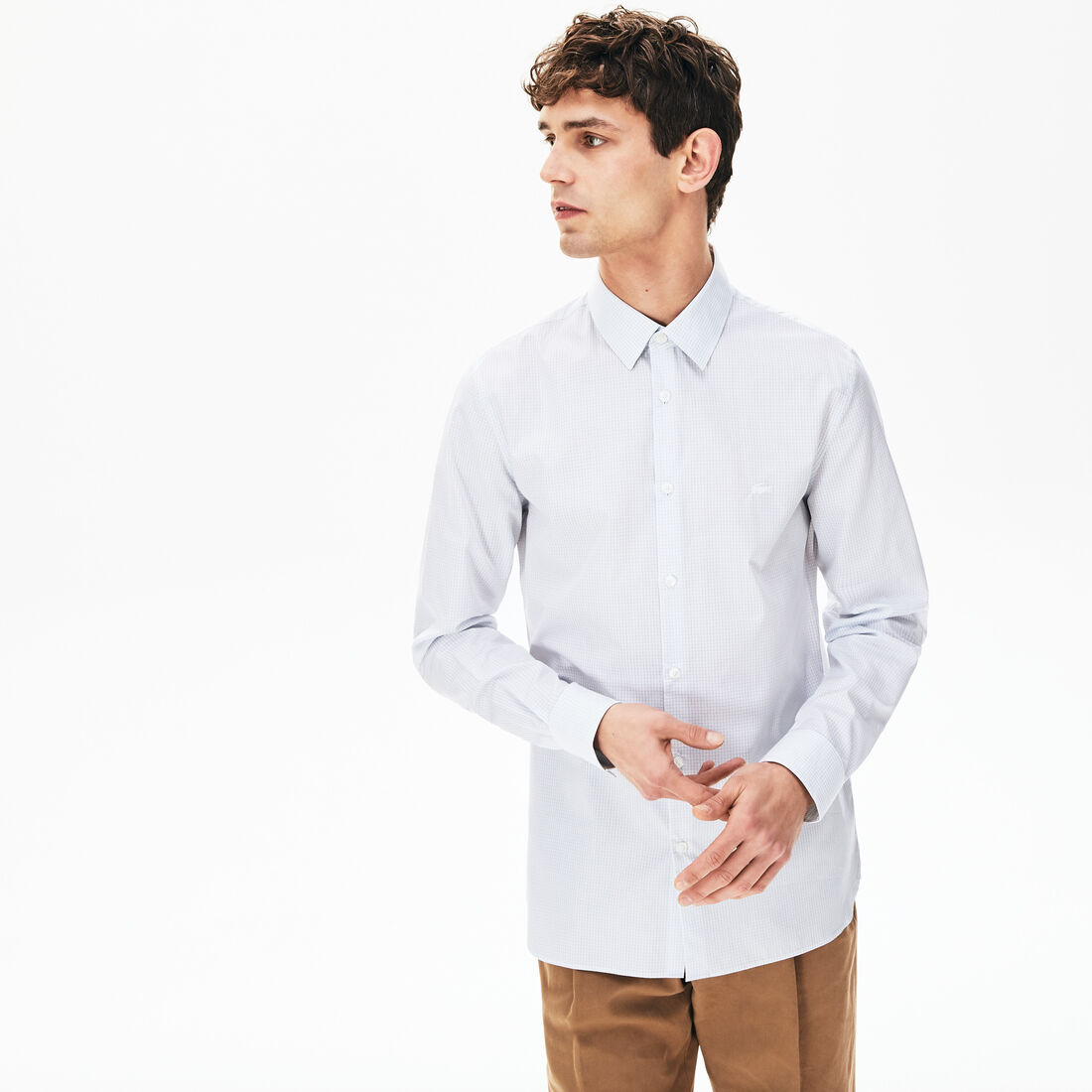 قميص قطني فاخر بنمط المربعات الصغيرة للرجال قميص قطني فاخر بنمط المربعات الصغيرة للرجال