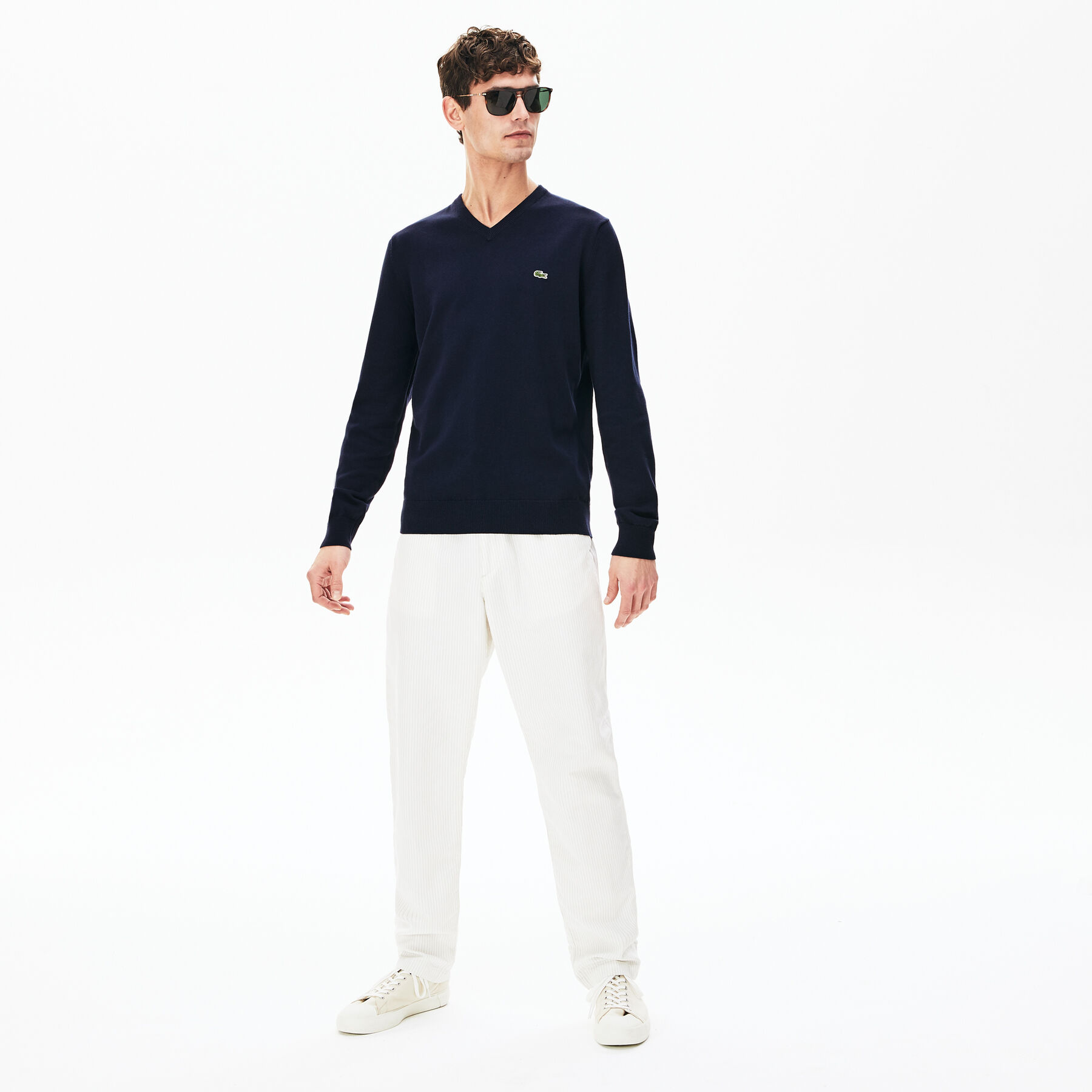 Men's V-neck Caviar Piqué Accent Cotton Jersey Sweater lacoste men s v neck caviar piqu accent cotton jersey sweater