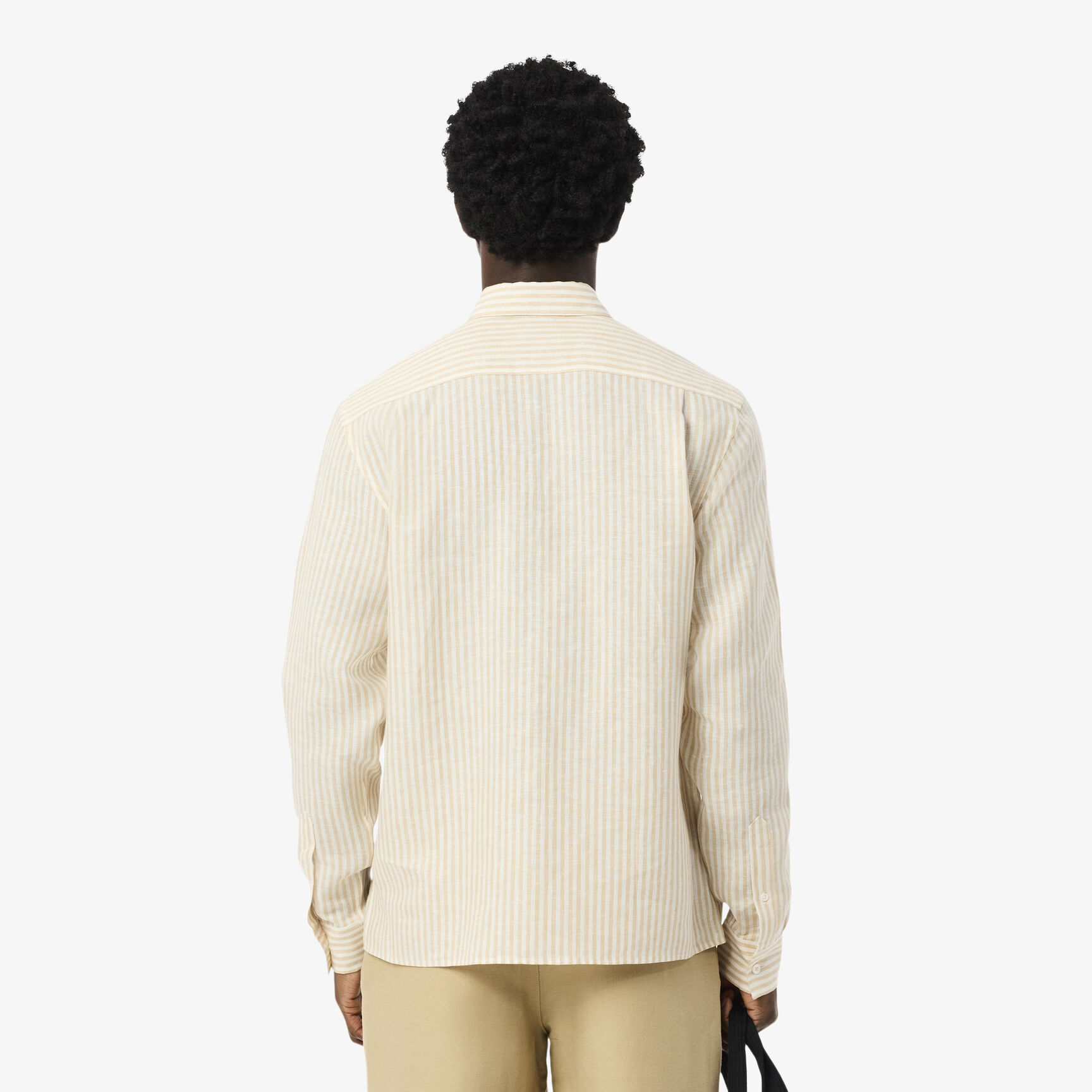 قميص كتان مخطط بقصّة عادية قميص كتان مخطط بقصّة عادية