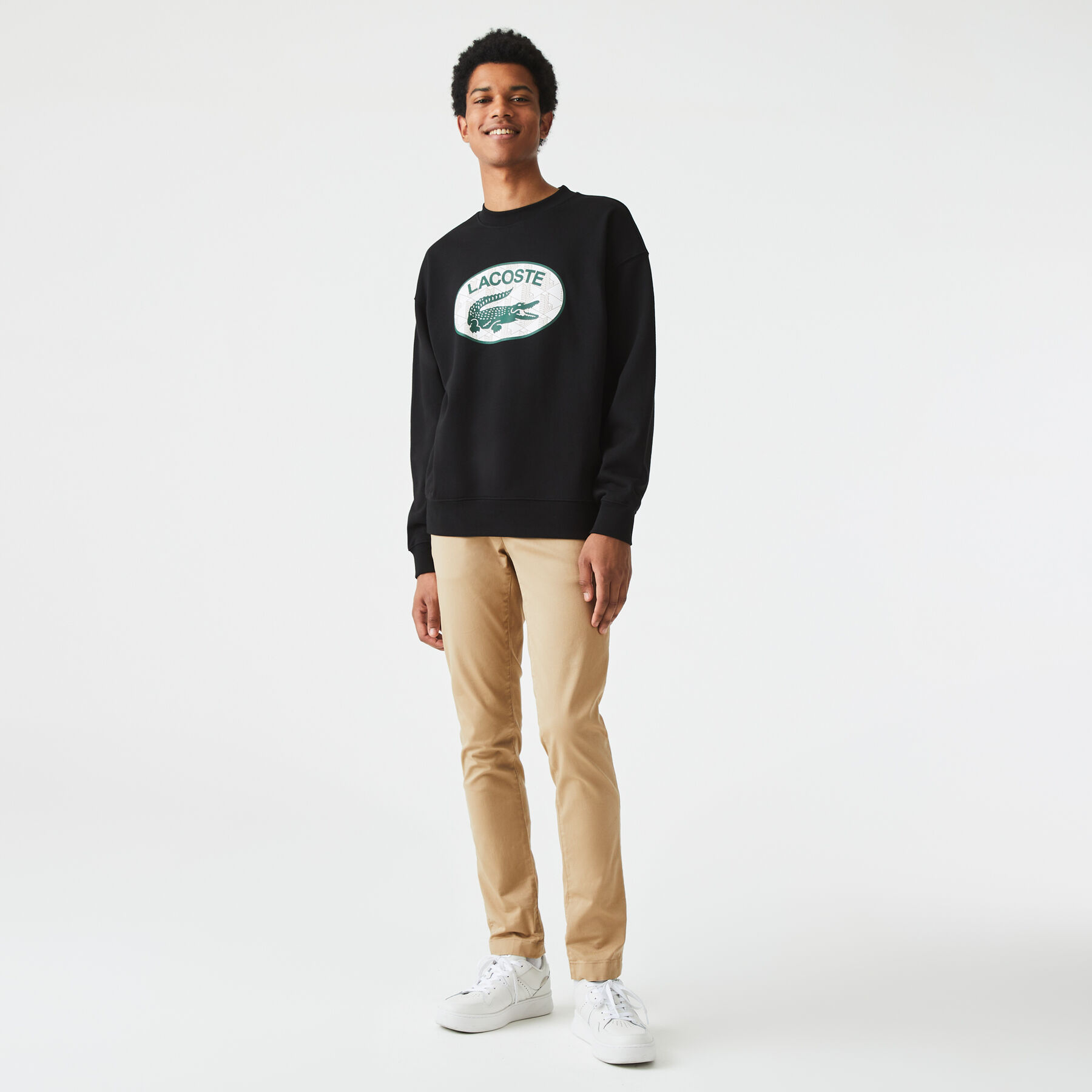 Men's Loose Fit Branded Monogram Print Sweatshirt lacoste men s loose fit branded monogram print sweatshirt
