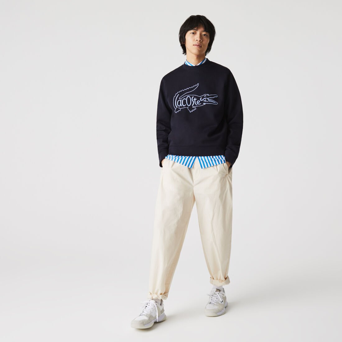 سويت شيرت القطن الصوفي للرجال بفتحة رقبة مستديرة وشعار التمساح المطرز سويت شيرت القطن الصوفي للرجال بفتحة رقبة مستديرة وشعار التمساح المطرز