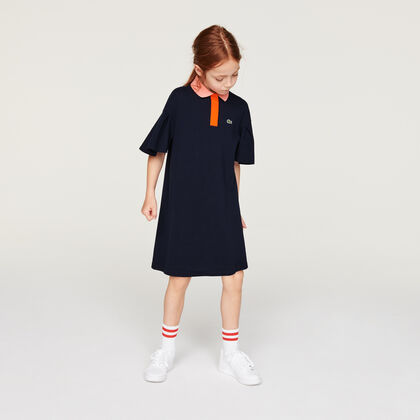 Girls’ Flounced Sleeve Cotton Polo Dress