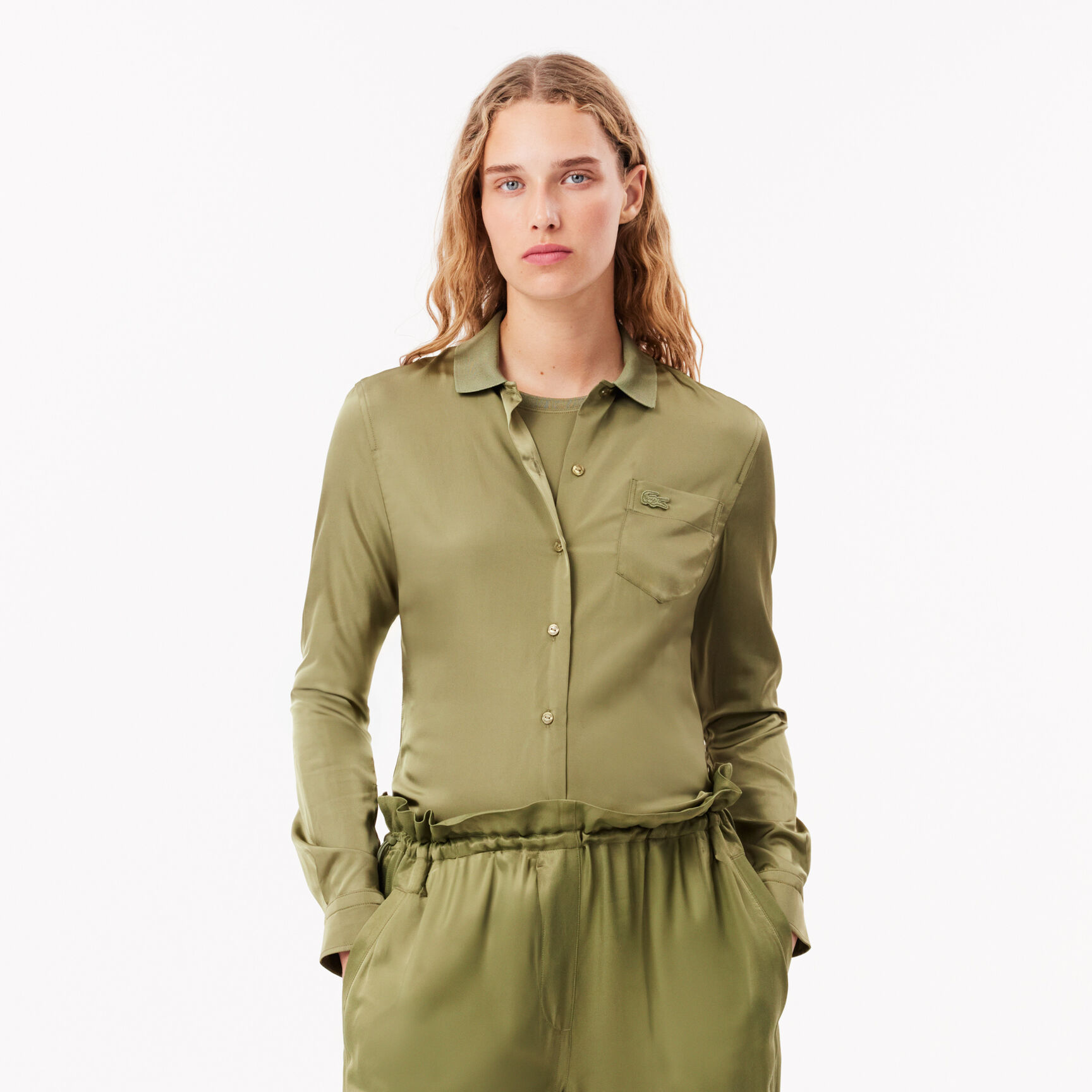 Fluid Ribbed Collar Shirt