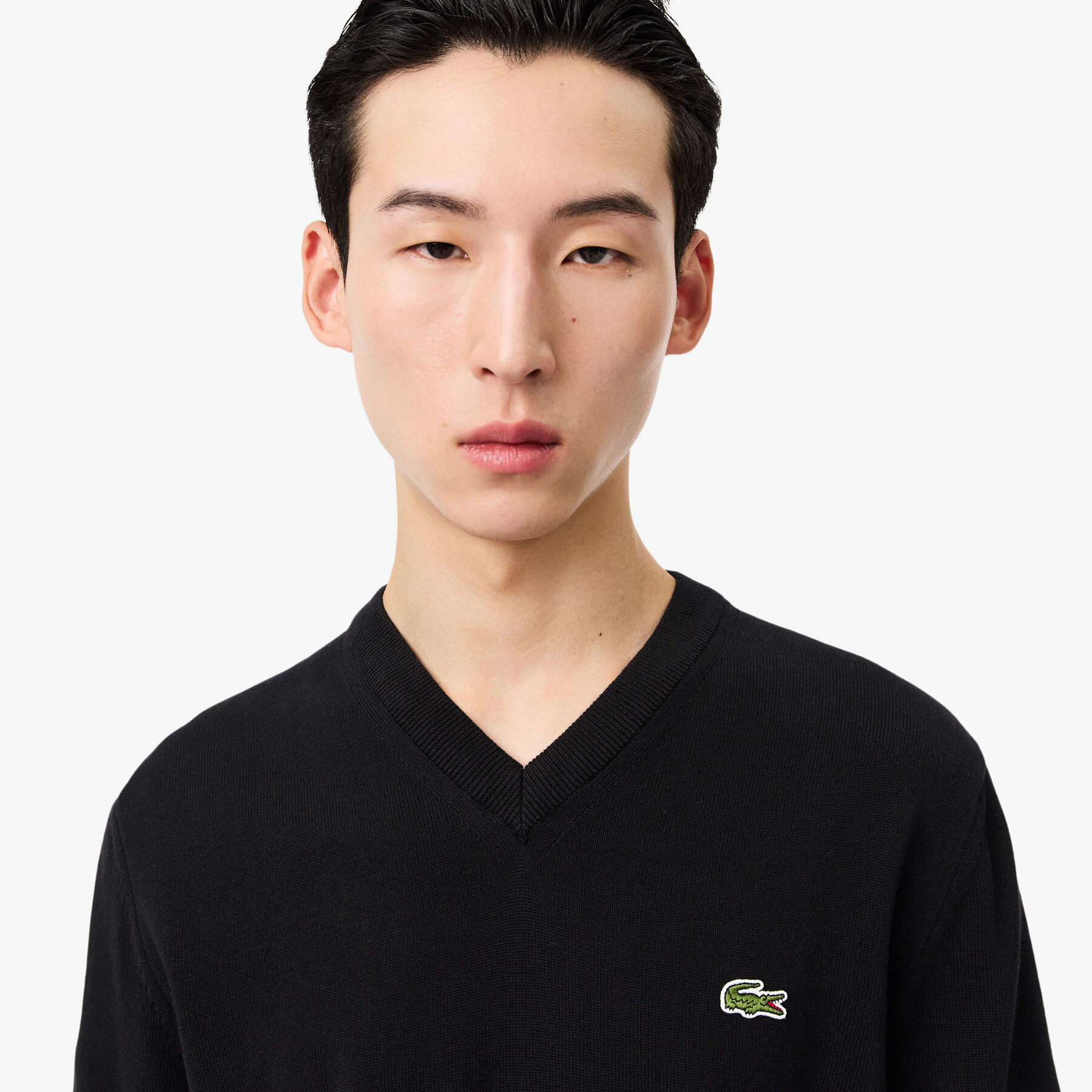 lacoste monochrome cotton v neck sweater