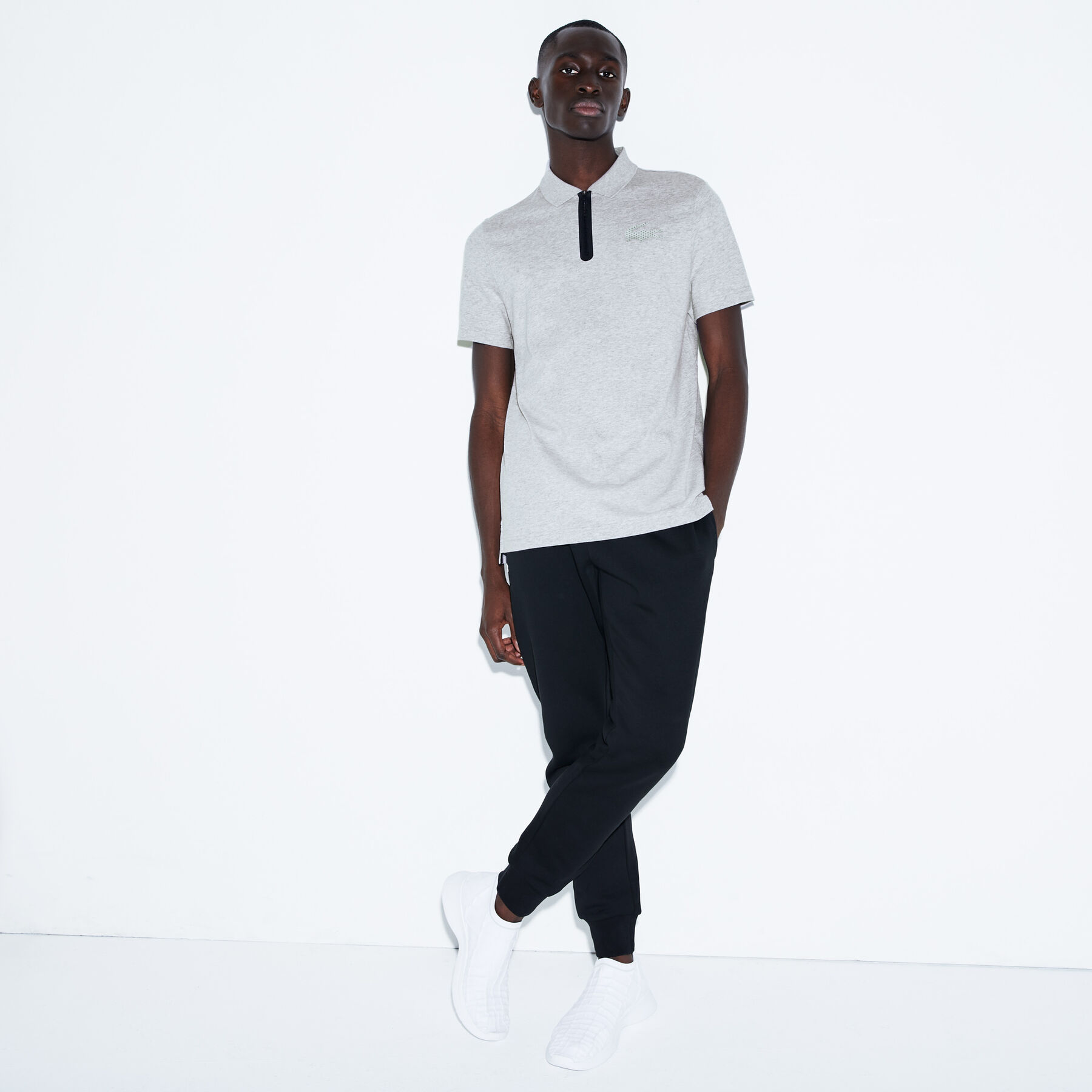 men s lacoste sport zip neck holographic croc cotton polo shirt