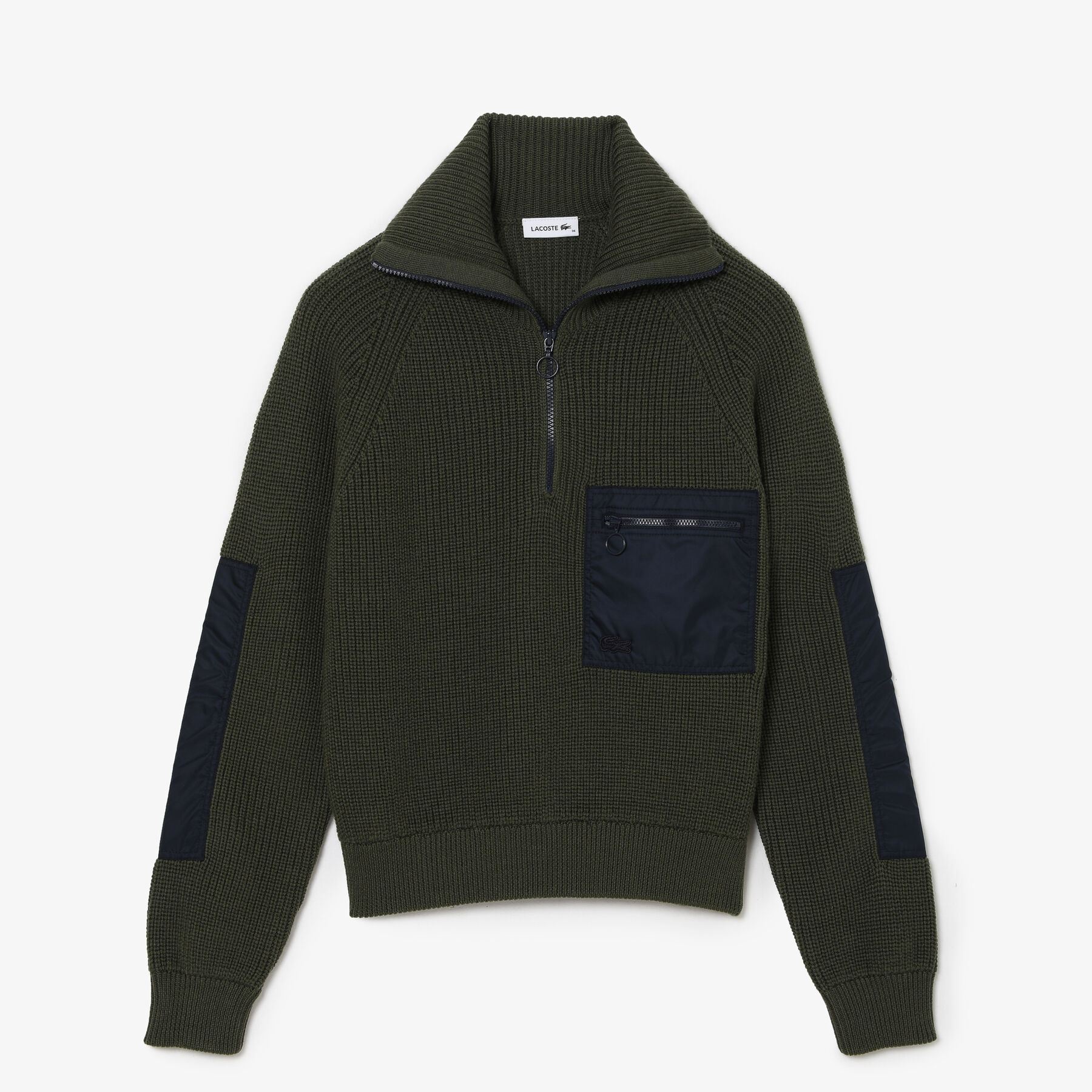 women s lacoste zip trucker neck color block sweater
