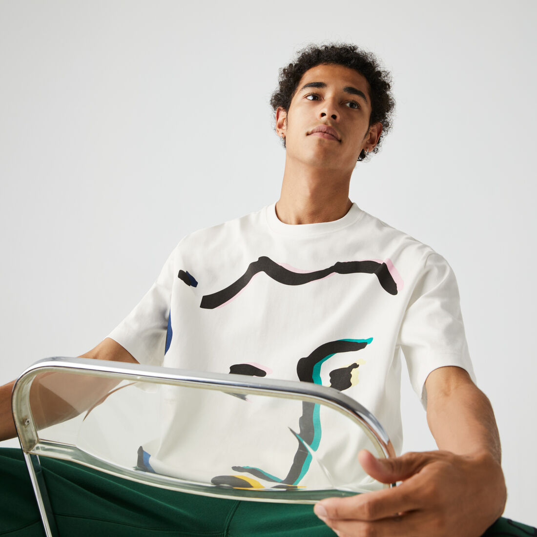 تي شيرت قطن مع طبعة وجه مميزة من مجموعة Lacoste LIVE للجنسين تي شيرت قطن مع طبعة وجه مميزة من مجموعة Lacoste LIVE للجنسين