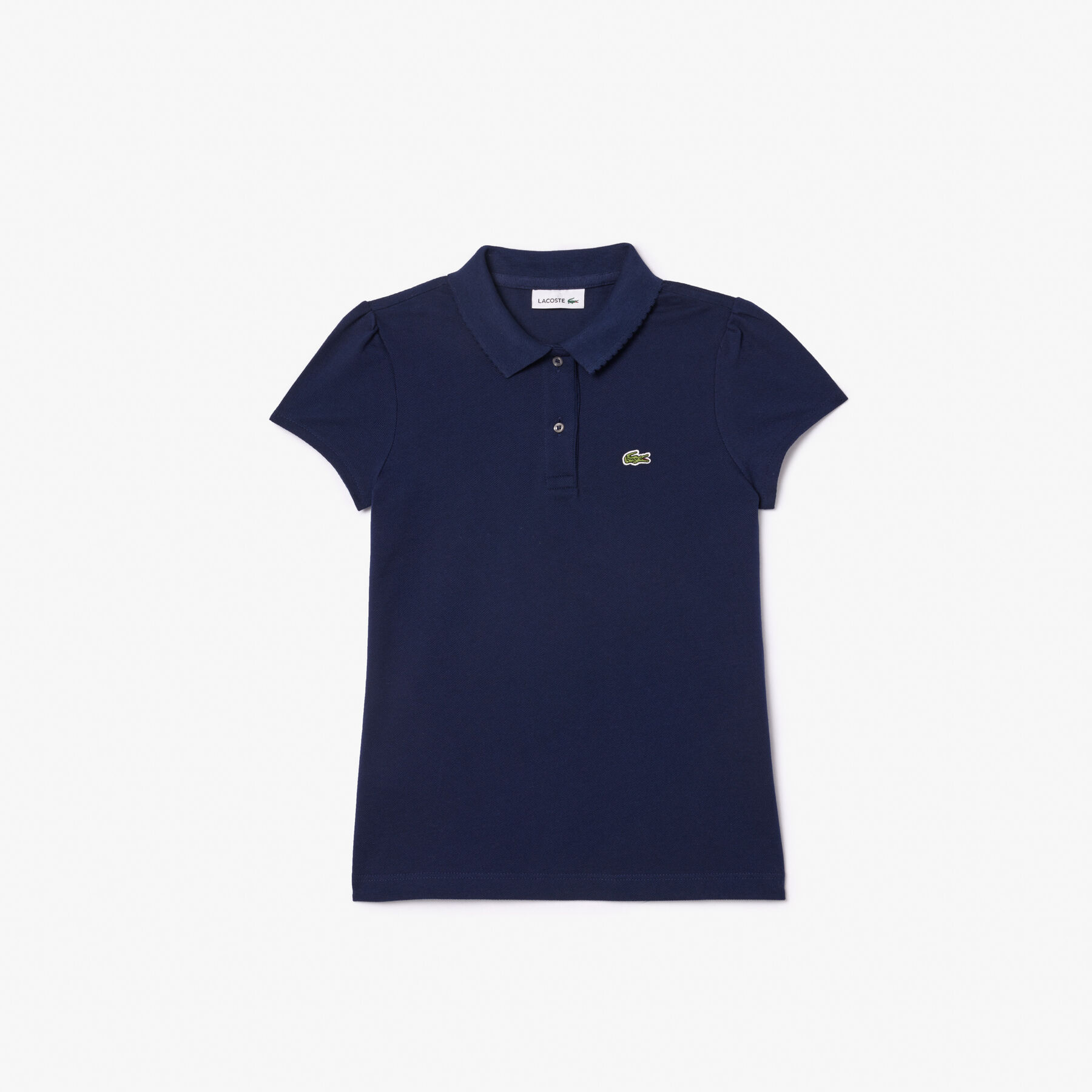 Scalloped Collar Mini Pique Polo Shirt