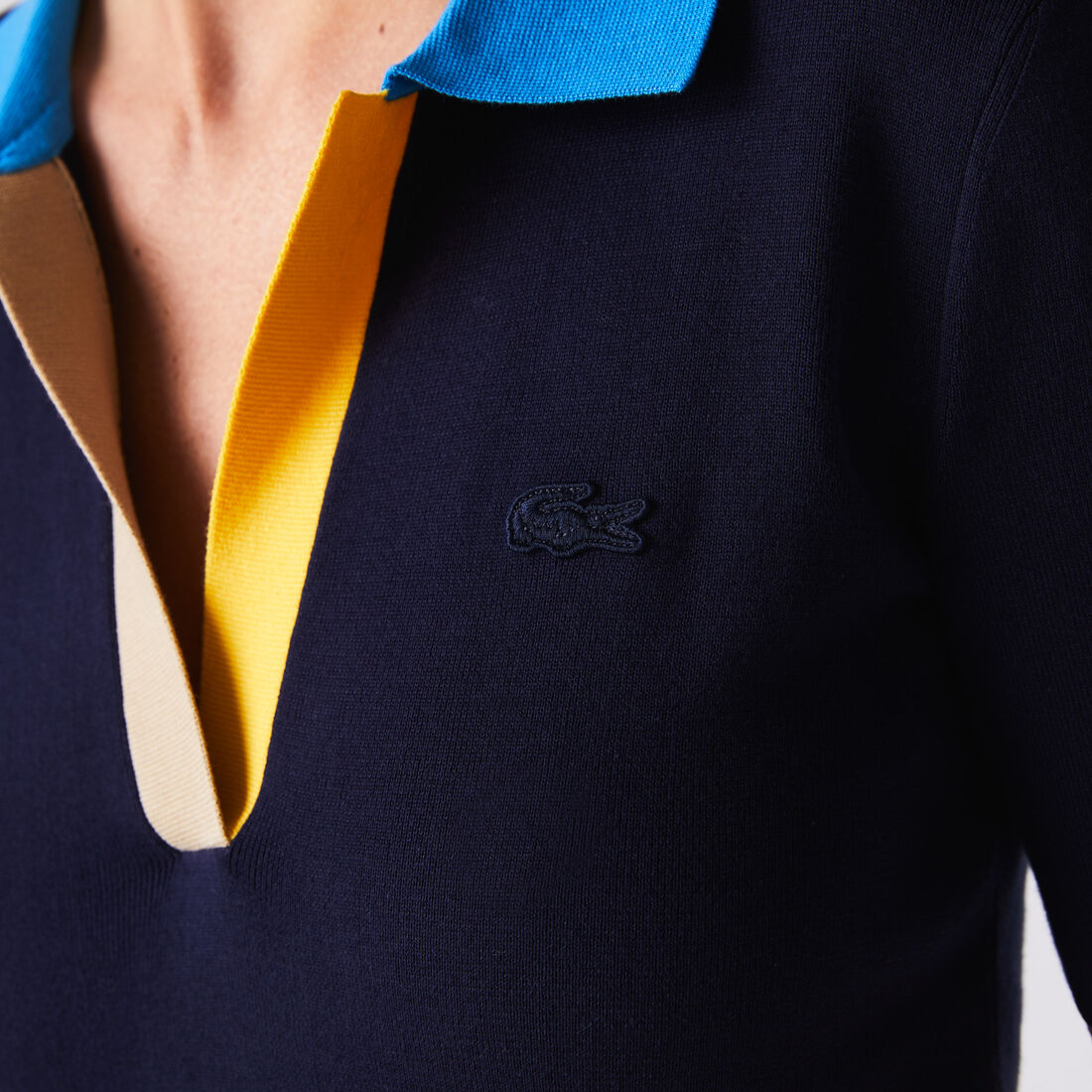 Women's Polo Collar Two-Tone Cotton Sweater Women's Polo Collar Two-Tone Cotton Sweater