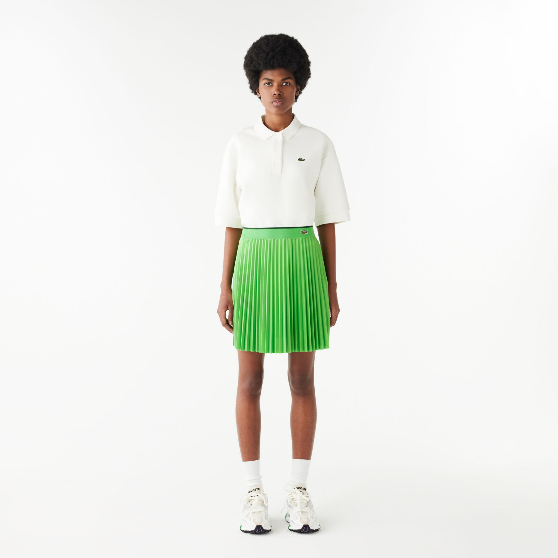 lacoste short pleated elastic waist skirt