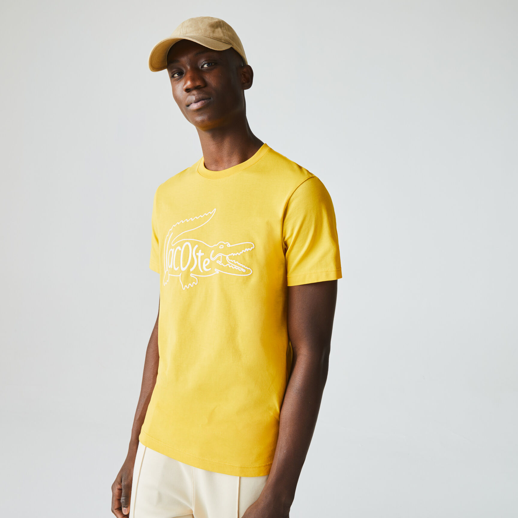 Men's Crew Neck Crocodile Embroidery Cotton T-shirt