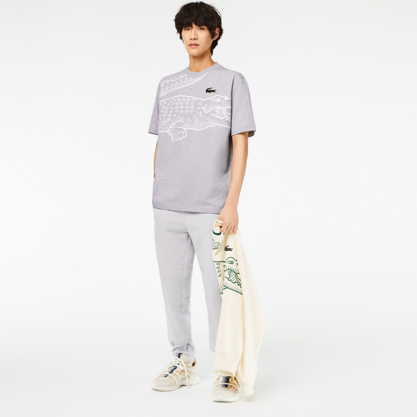 Men's Lacoste Round Neck Loose Fit Crocodile Print T-shirt