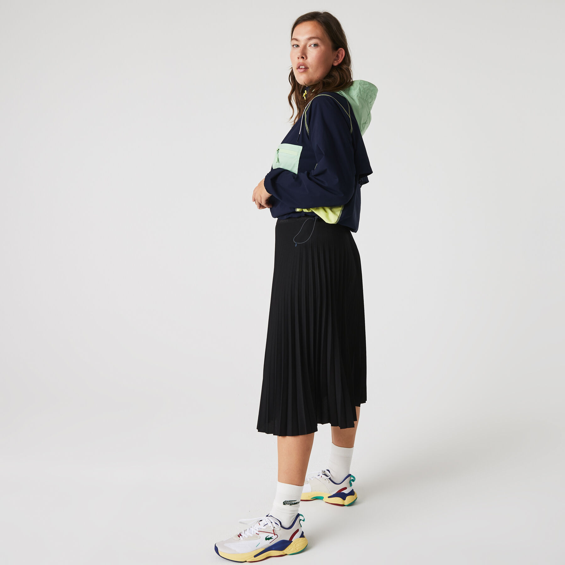 Elastic Waist Fluid Pleated Skirt lacoste elastic waist fluid pleated skirt