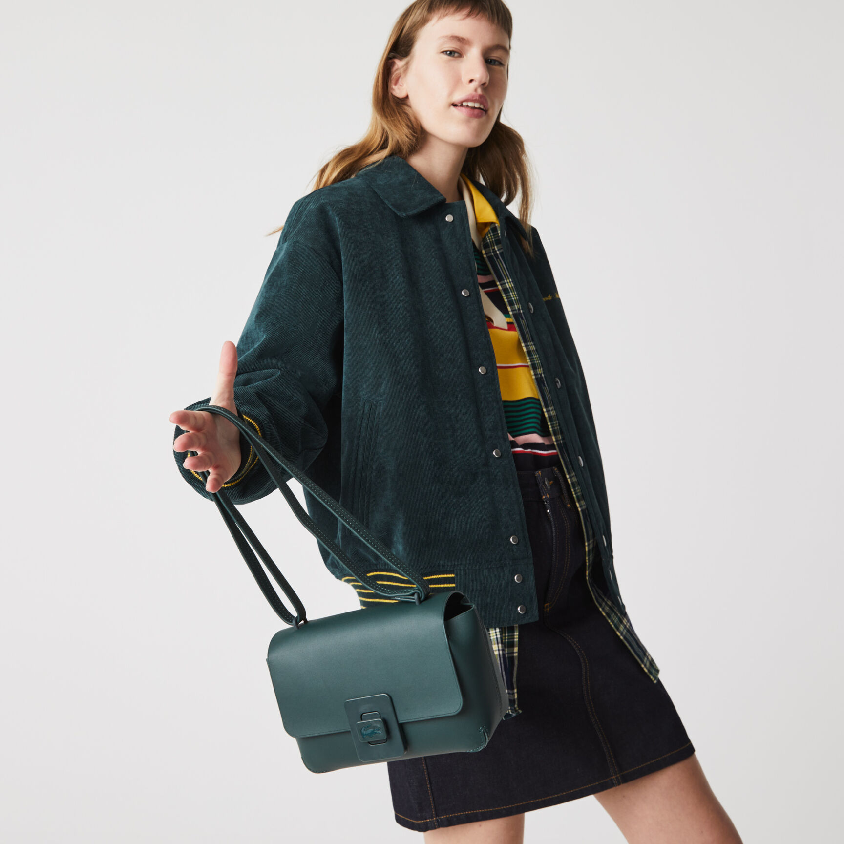 حقيبة كتف جلد مع إبزيم التمساح مجموعة Croco Turn للنساء حقيبة كتف جلد مع إبزيم التمساح مجموعة Croco Turn للنساء