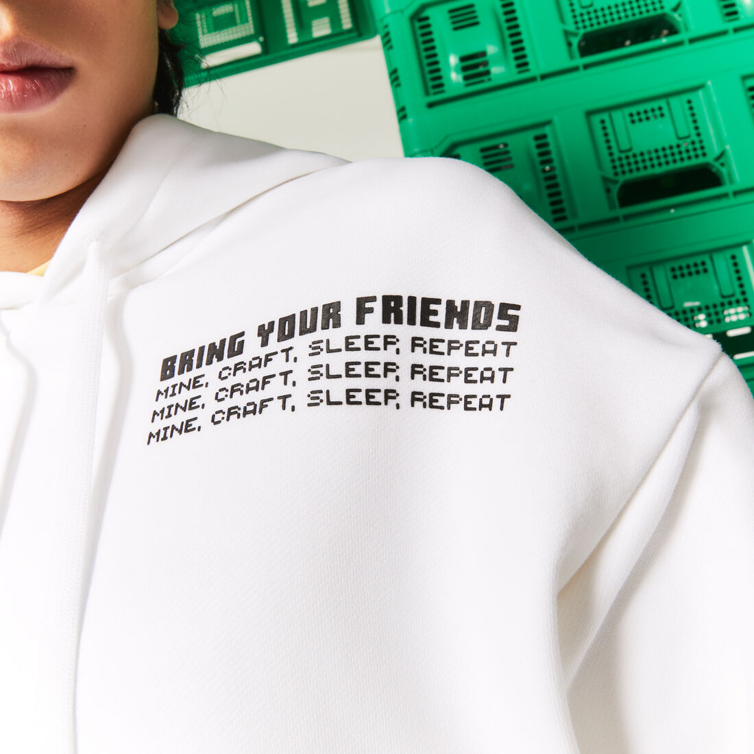 Men's Lacoste L!VE x Minecraft Loose Fit Fleece Hoodie Men's Lacoste L!VE x Minecraft Loose Fit Fleece Hoodie