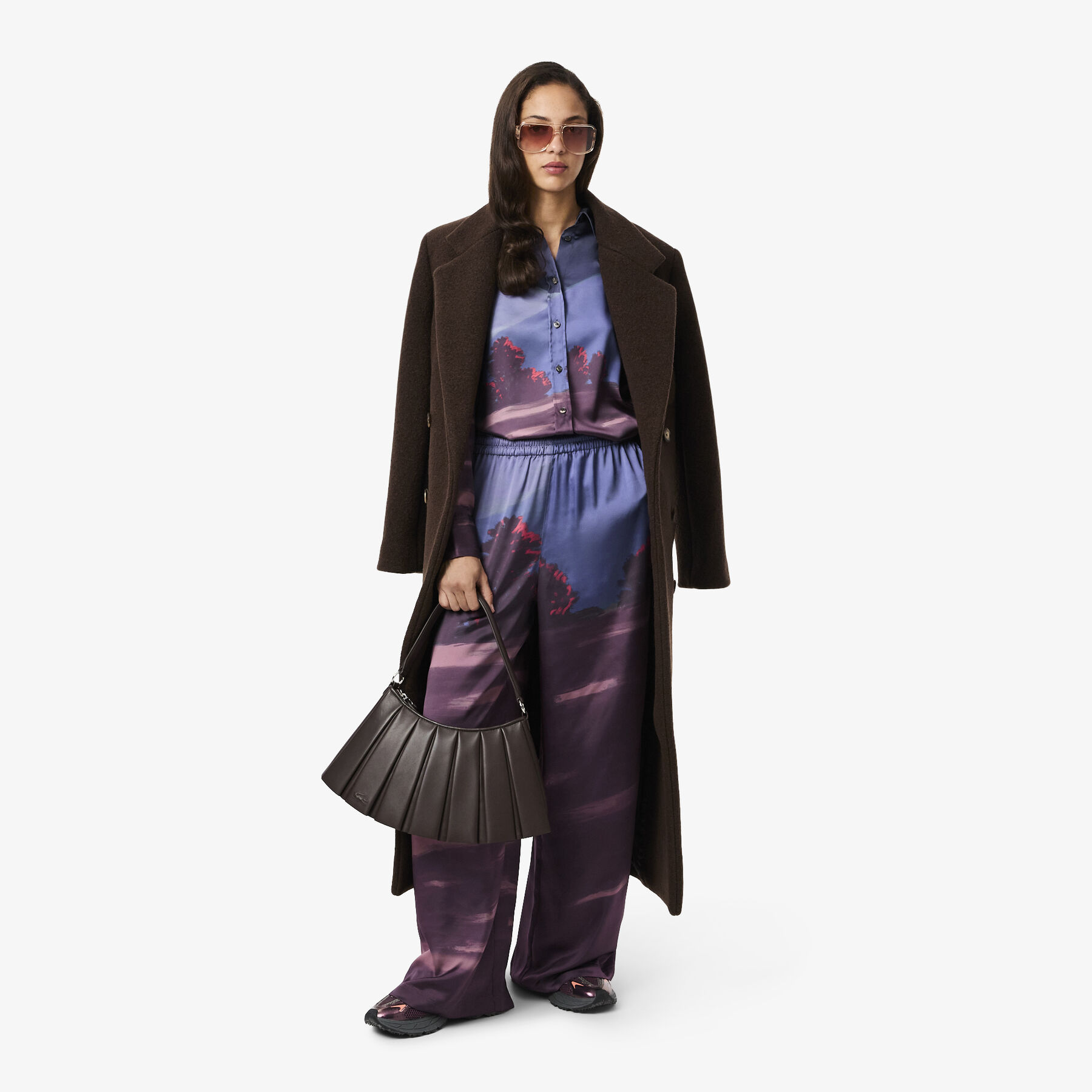 lacoste oversized landscape print satin shirt