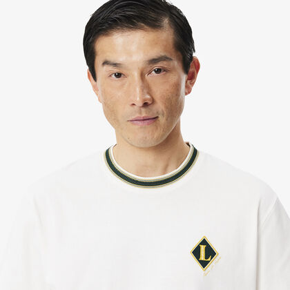 lacoste french made badge accent striped t shirt
