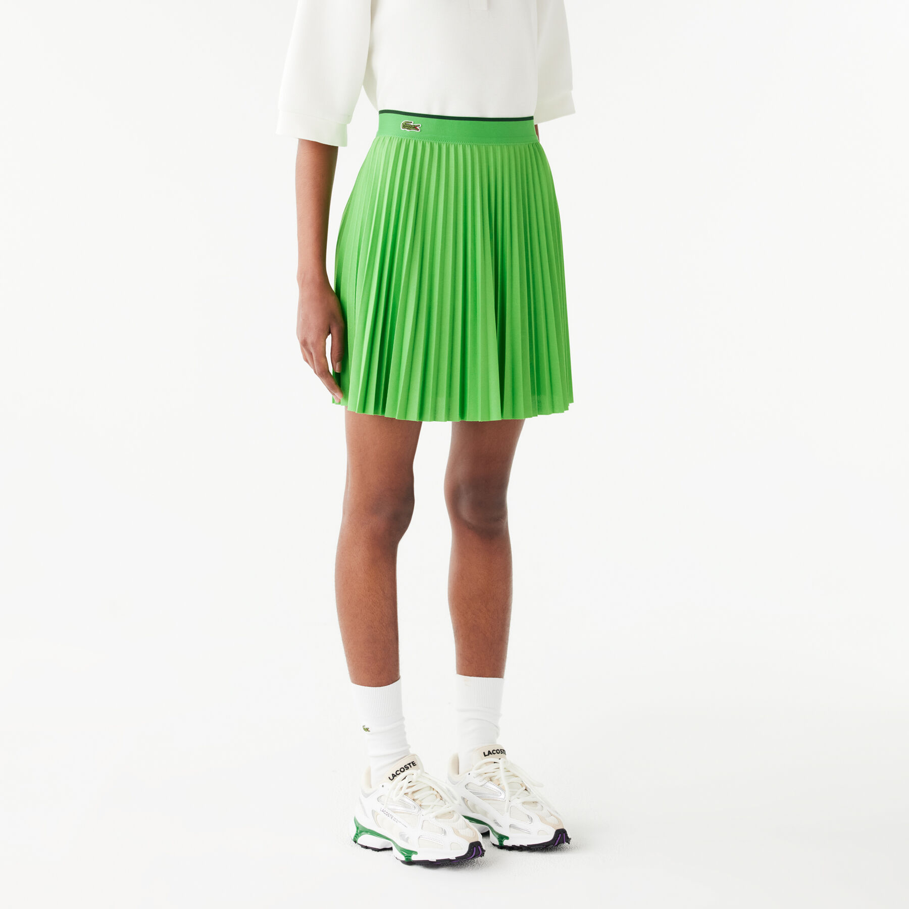 lacoste short pleated elastic waist skirt