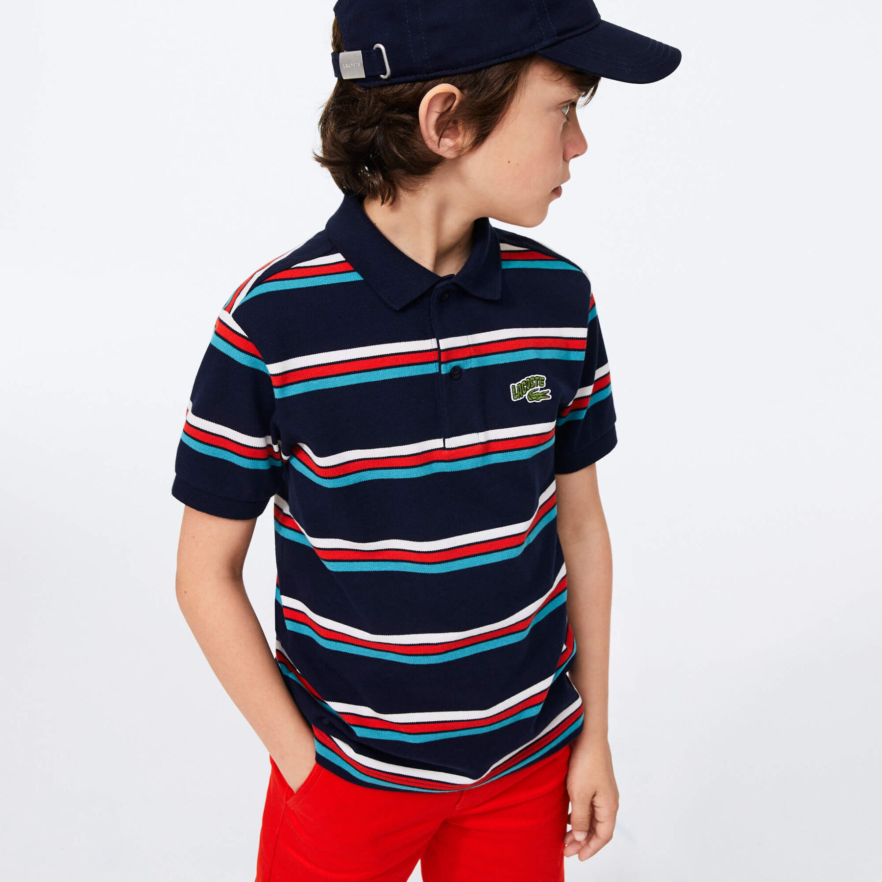Boys' Lacoste Badge Striped Cotton Piqué Polo Shirt boys lacoste badge striped cotton piqu polo shirt
