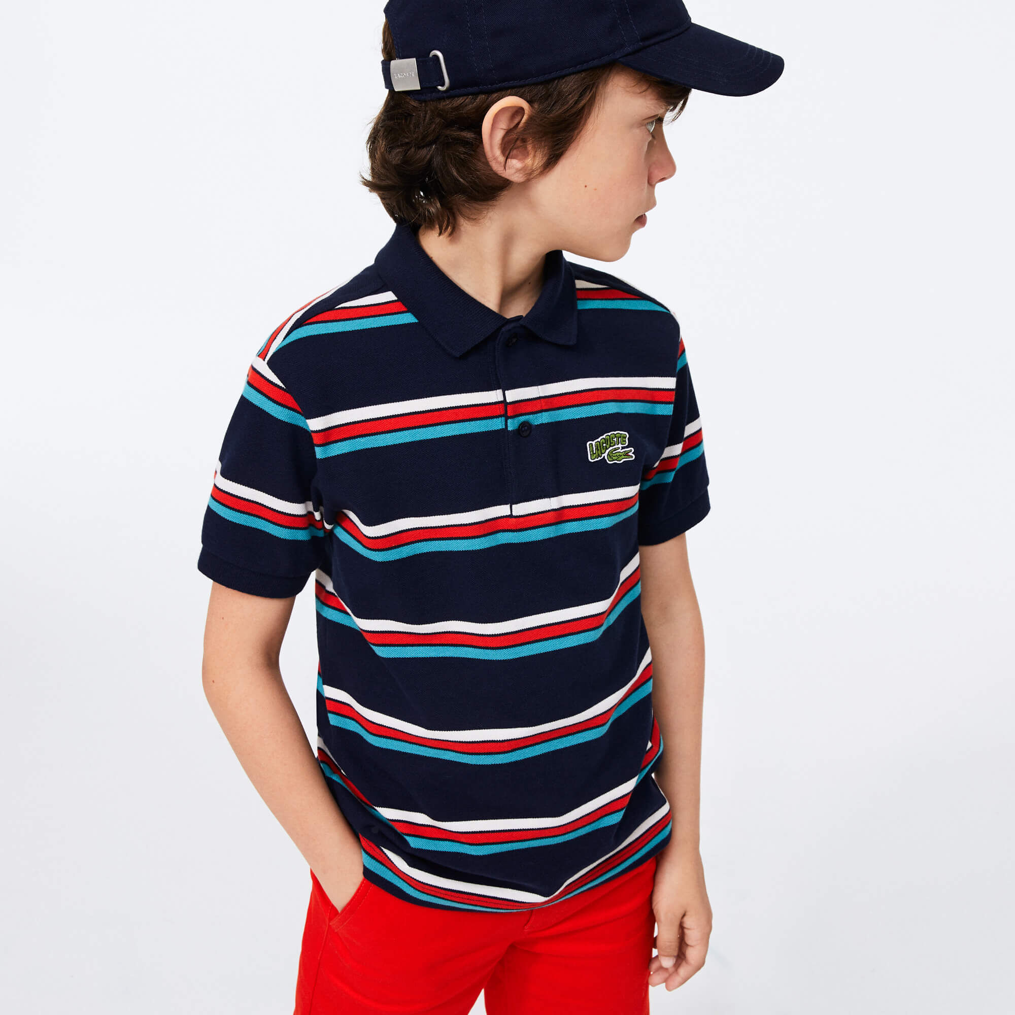 Boys' Lacoste Badge Striped Cotton Piqué Polo Shirt Boys' Lacoste Badge Striped Cotton Piqué Polo Shirt