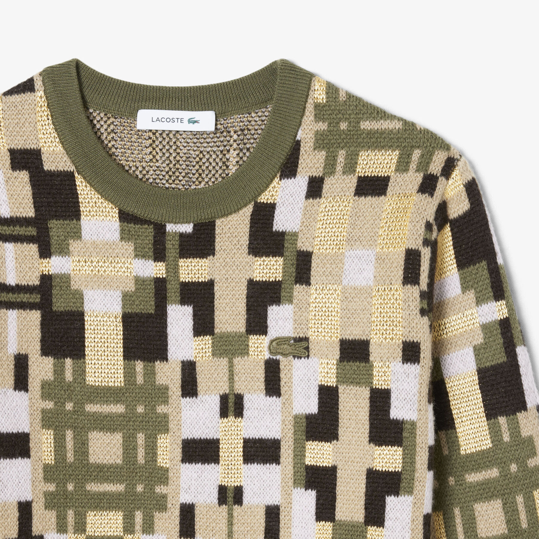 lacoste crew neck wool jacquard graphic sweater