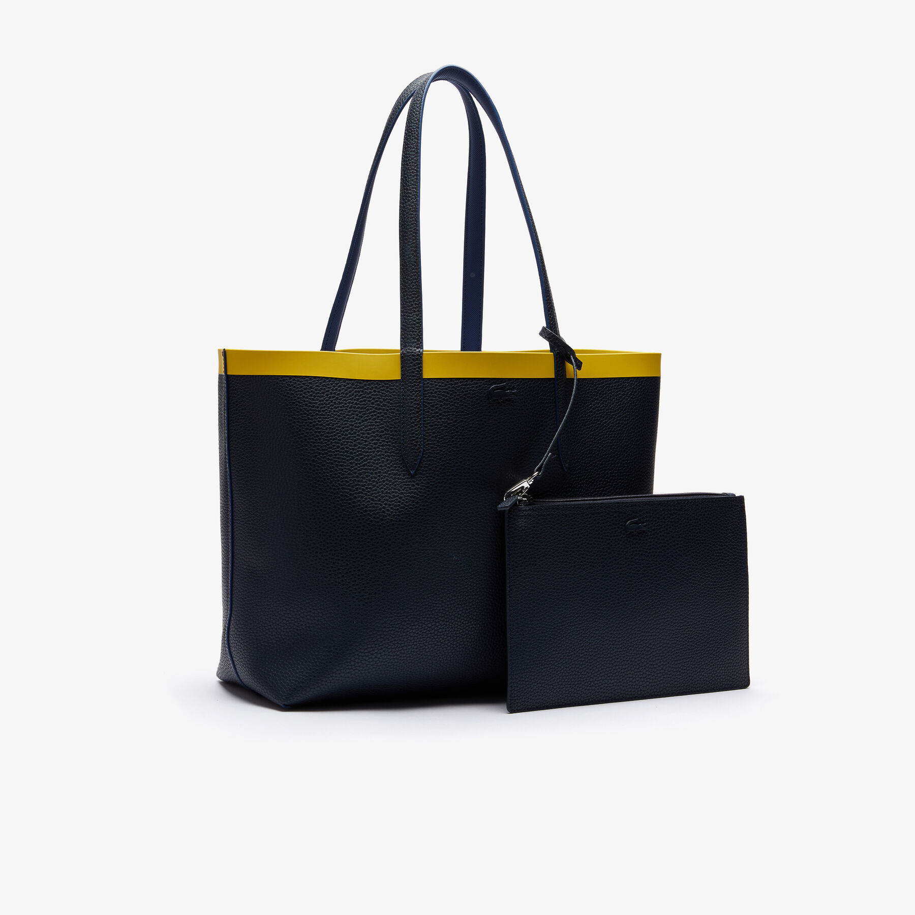 lacoste women s anna reversible contrast band coated canvas tote bag