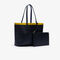 lacoste women s anna reversible contrast band coated canvas tote bag