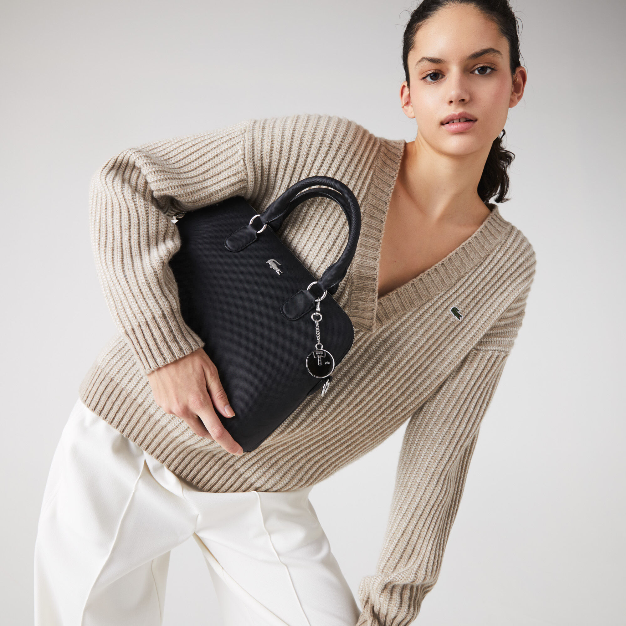 Lacoste women's daily classic sales coated canvas shoulder bag