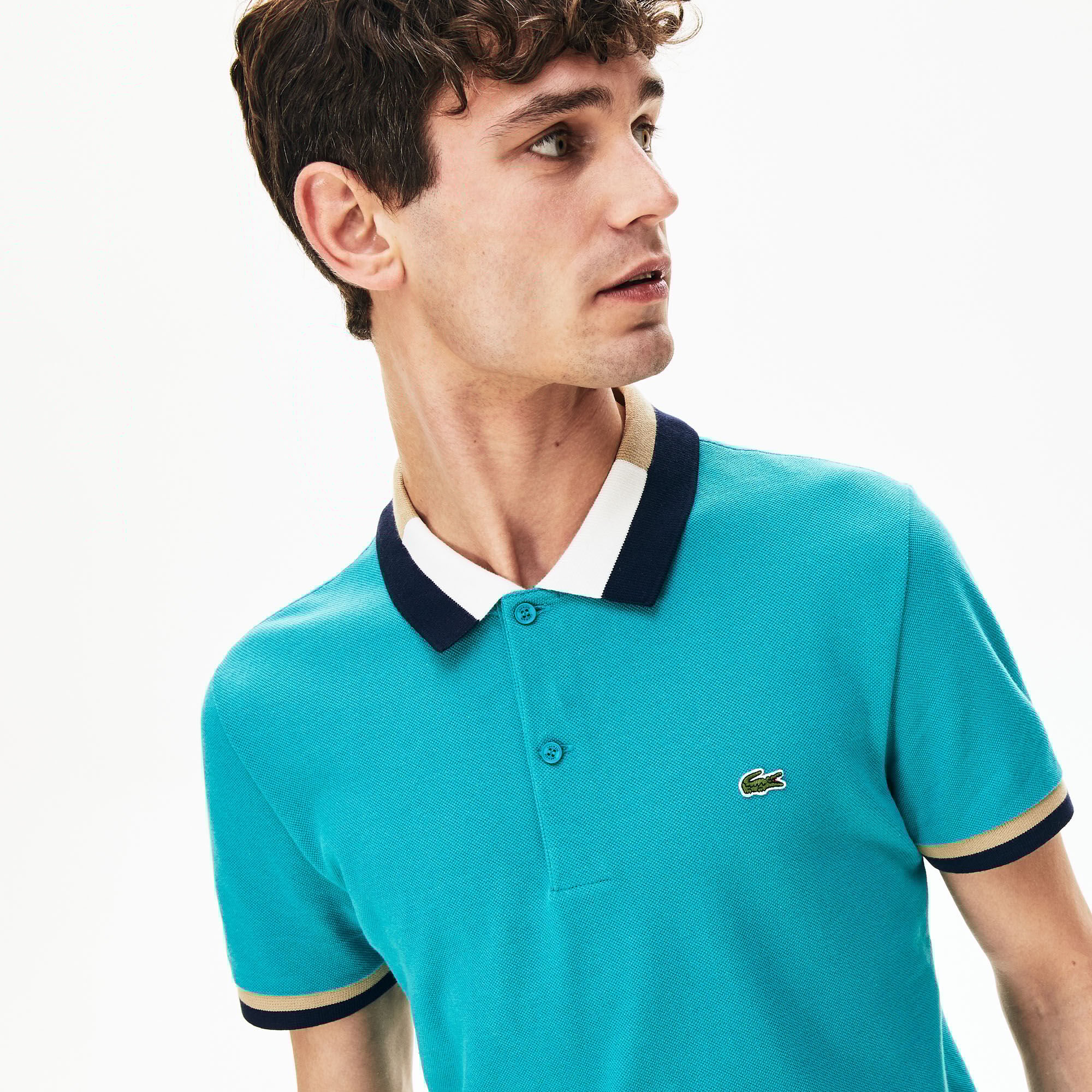 Men's slim fit striped contrast collar petit piqué polo shop
