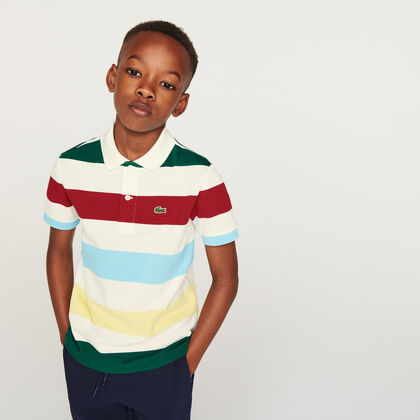 بولو Lacoste للأولاد بقصّة عادية من قطن بيكيه المخطّط
